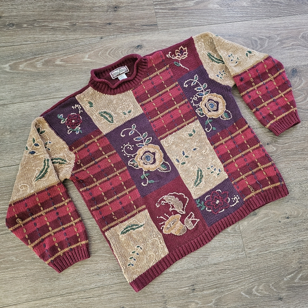 80's Vintage Grandmacore Cottagecore Autumn Fall Vibes Sweater By Gina Peters